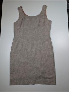 Vintage 90s Positive Attitude Petite Dress 8 Taupe Gray Tweed Sheath Made in USA